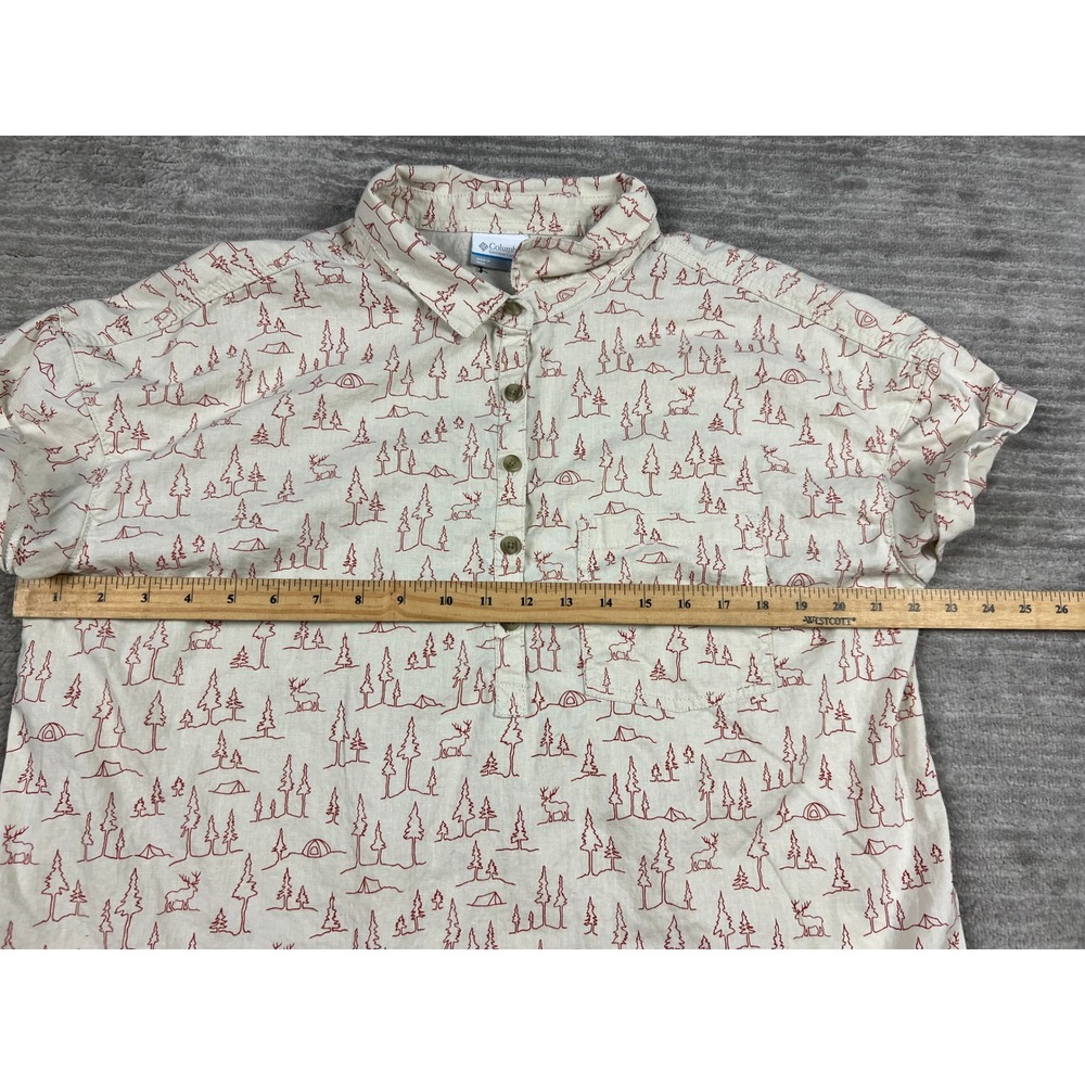 Columbia Shirt Womens XL Cream Red Pine Tree Nature Hemp Cotton Button Up Top - Picture 4 of 12